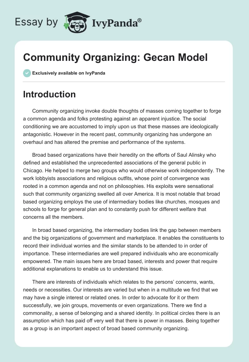 Community Organizing: Gecan Model. Page 1