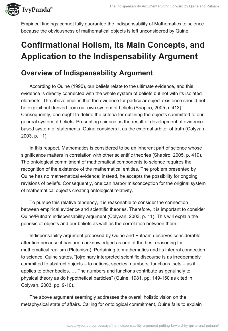 The Indispensability Argument Putting Forward by Quine and Putnam. Page 2