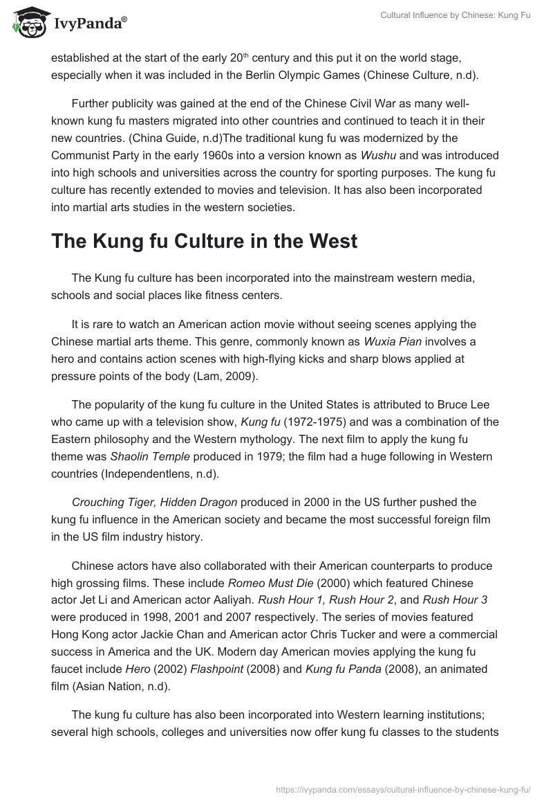Cultural Influence by Chinese: Kung Fu. Page 3