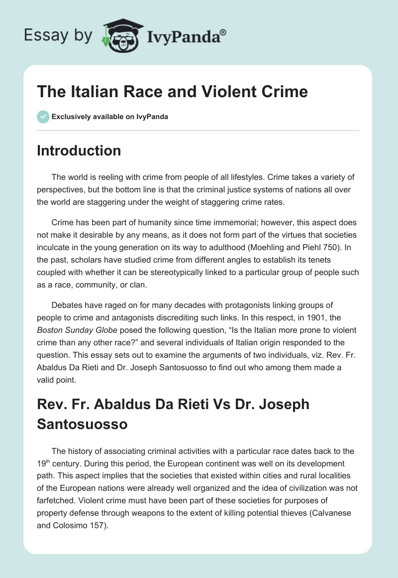 The Italian Race and Violent Crime. Page 1