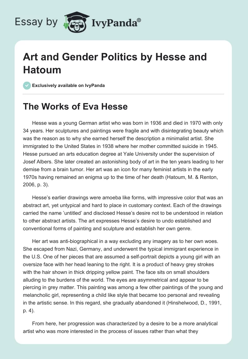 Art and Gender Politics by Hesse and Hatoum. Page 1