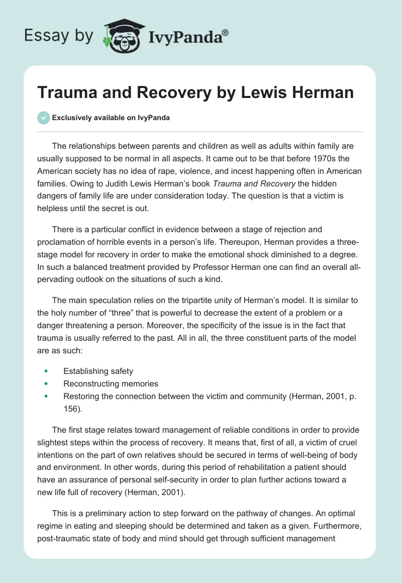 "Trauma and Recovery" by Lewis Herman. Page 1