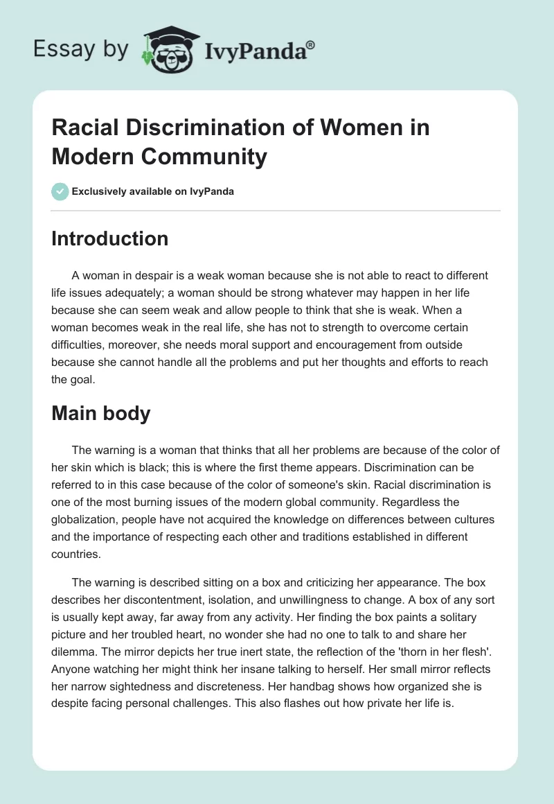 Racial Discrimination of Women in Modern Community. Page 1