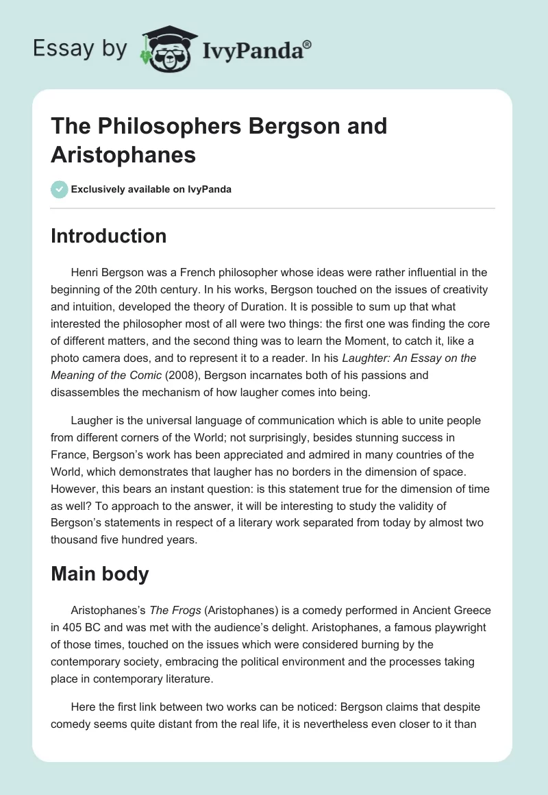 The Philosophers Bergson and Aristophanes. Page 1