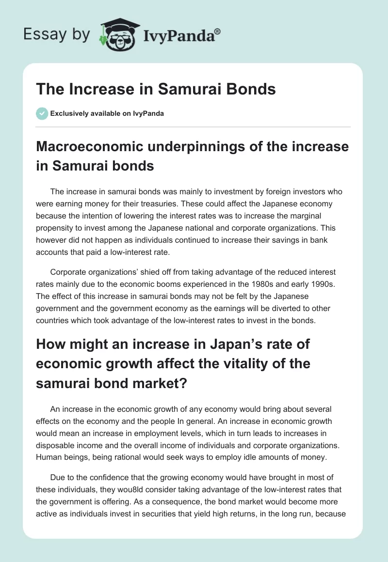 The Increase in Samurai Bonds. Page 1