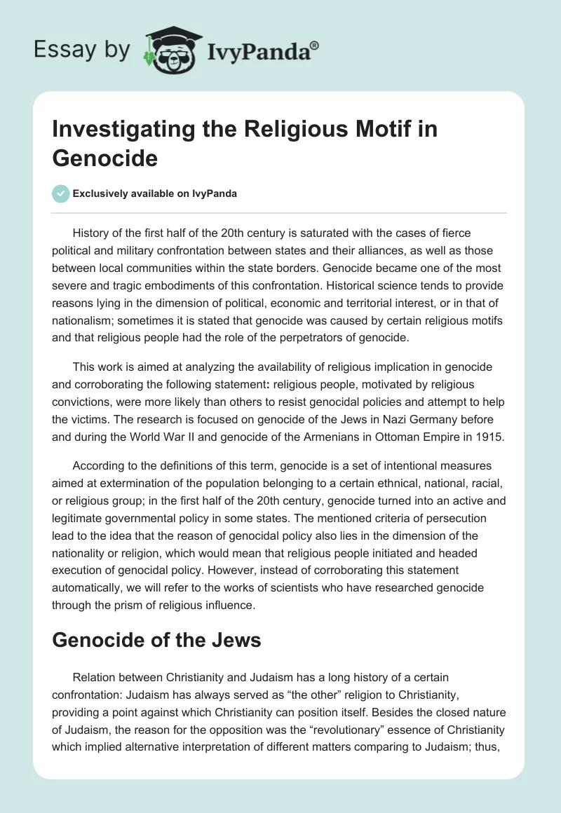Investigating the Religious Motif in Genocide. Page 1
