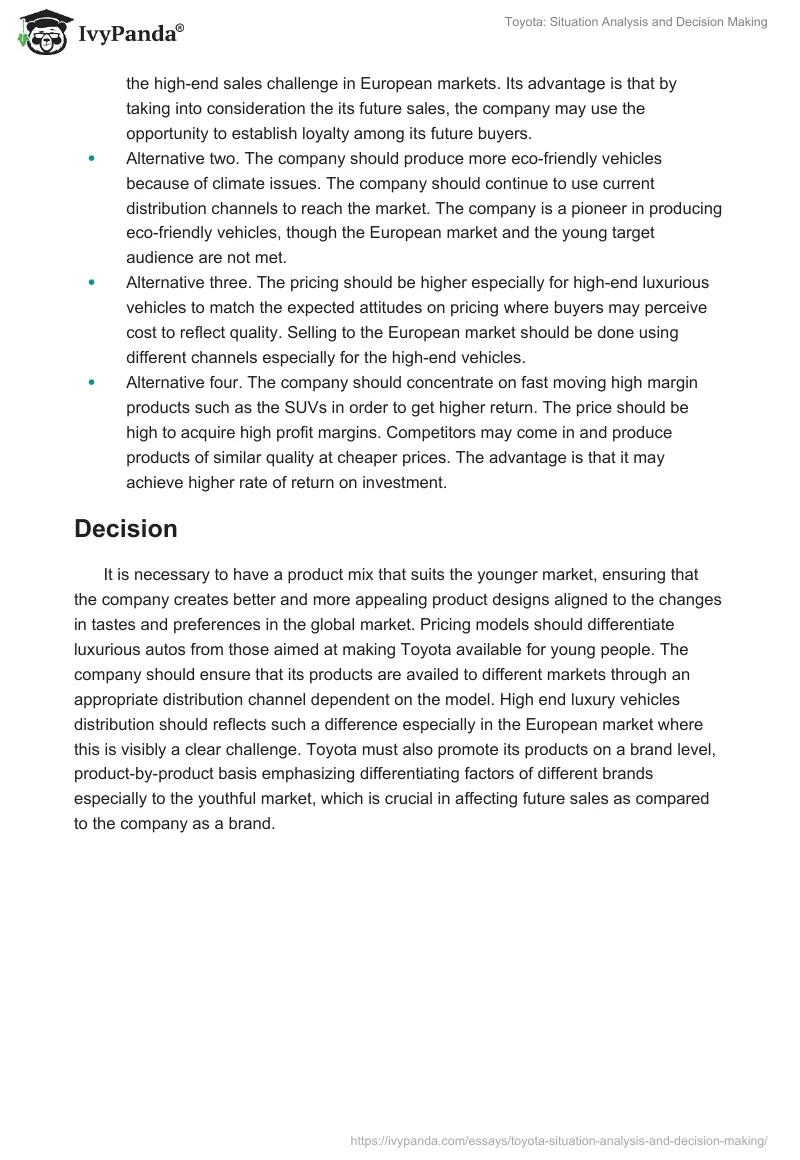Toyota: Situation Analysis and Decision Making. Page 4
