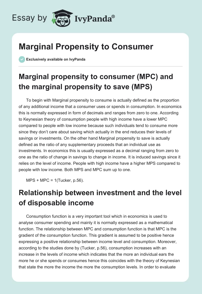 Marginal Propensity to Consumer. Page 1