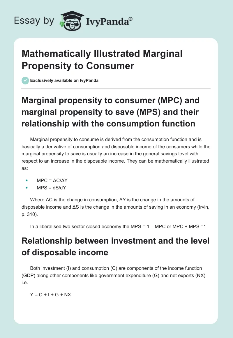 Mathematically Illustrated Marginal Propensity to Consumer. Page 1