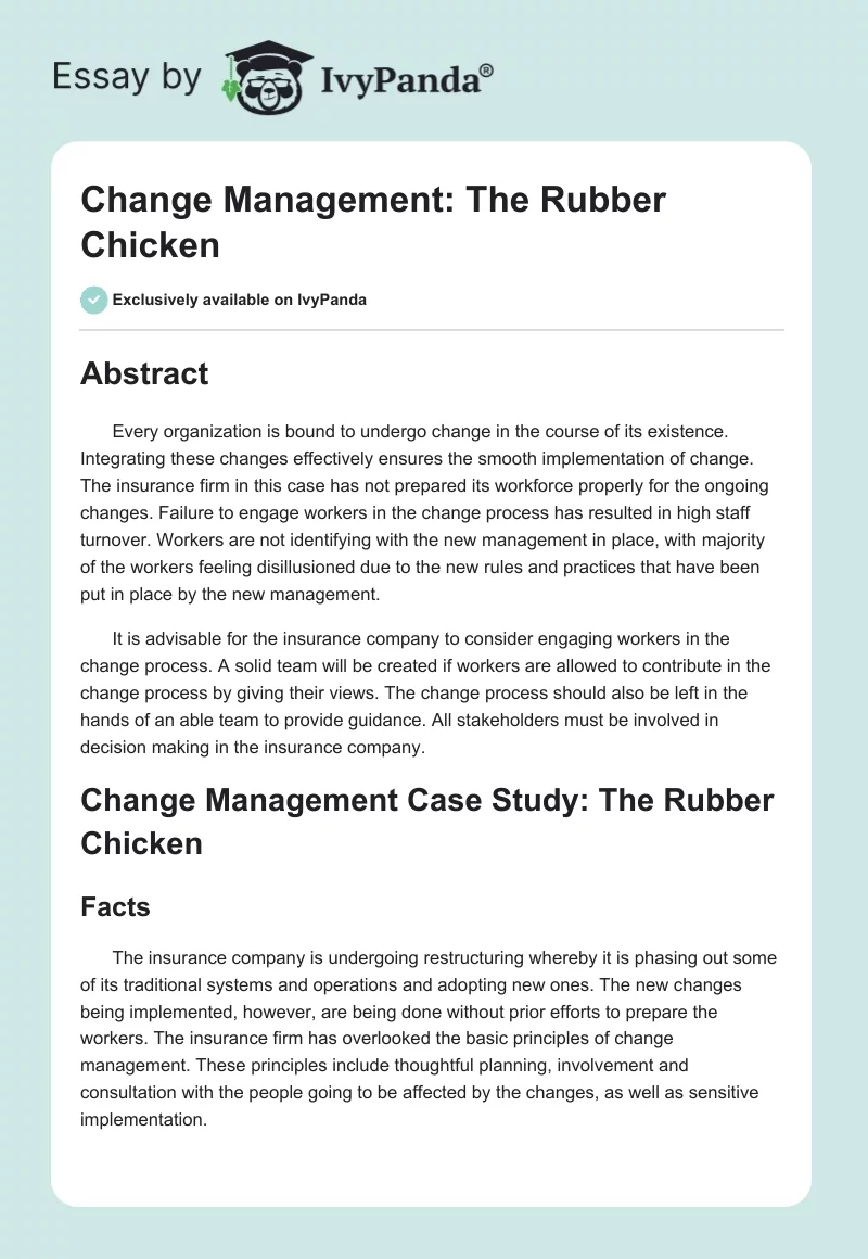 Change Management: The Rubber Chicken. Page 1