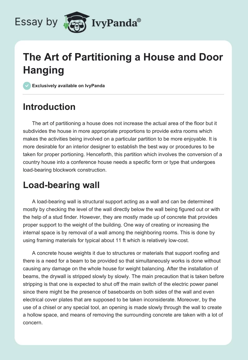 The Art of Partitioning a House and Door Hanging. Page 1