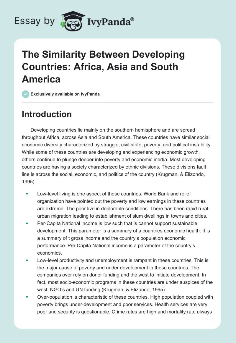 The Similarity Between Developing Countries: Africa, Asia and South America. Page 1