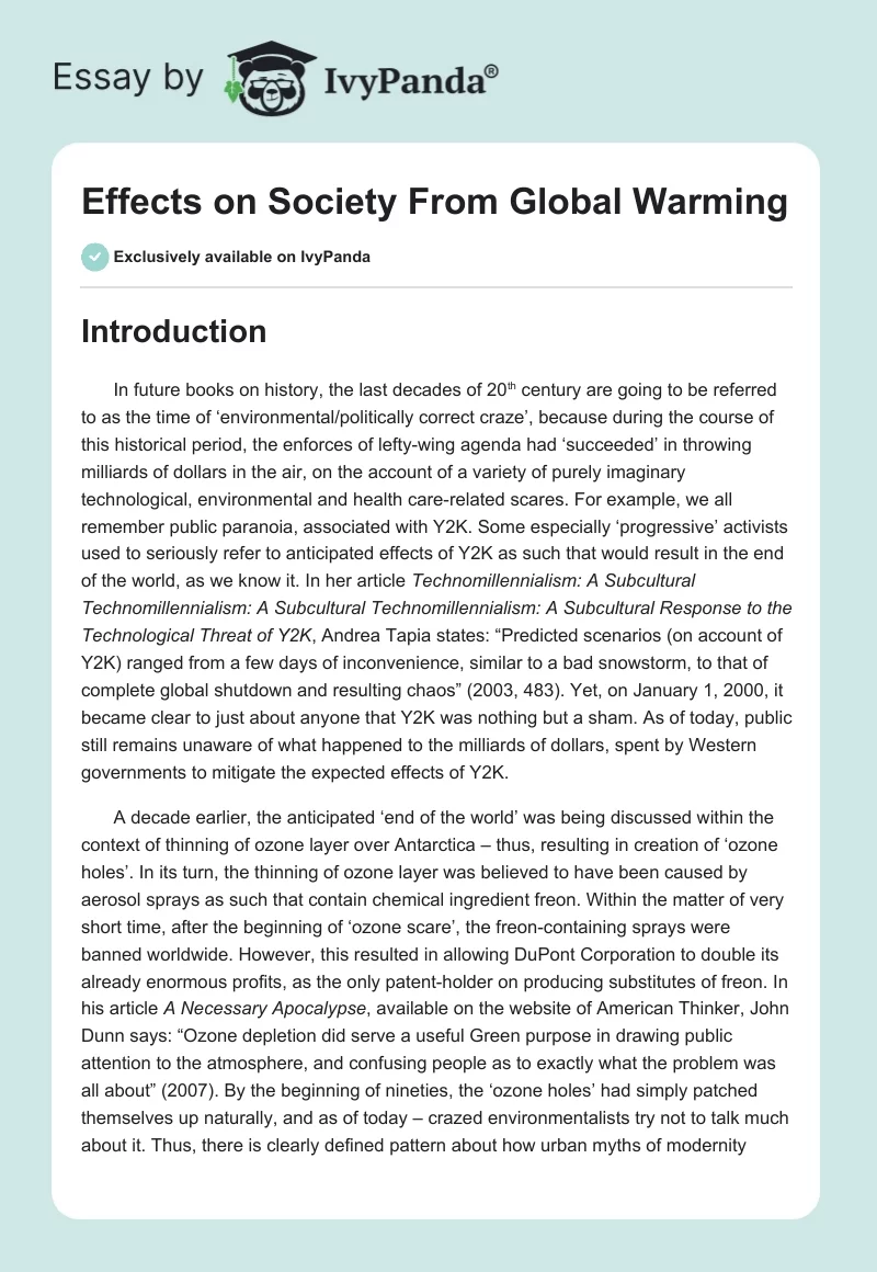 Effects on Society From Global Warming. Page 1