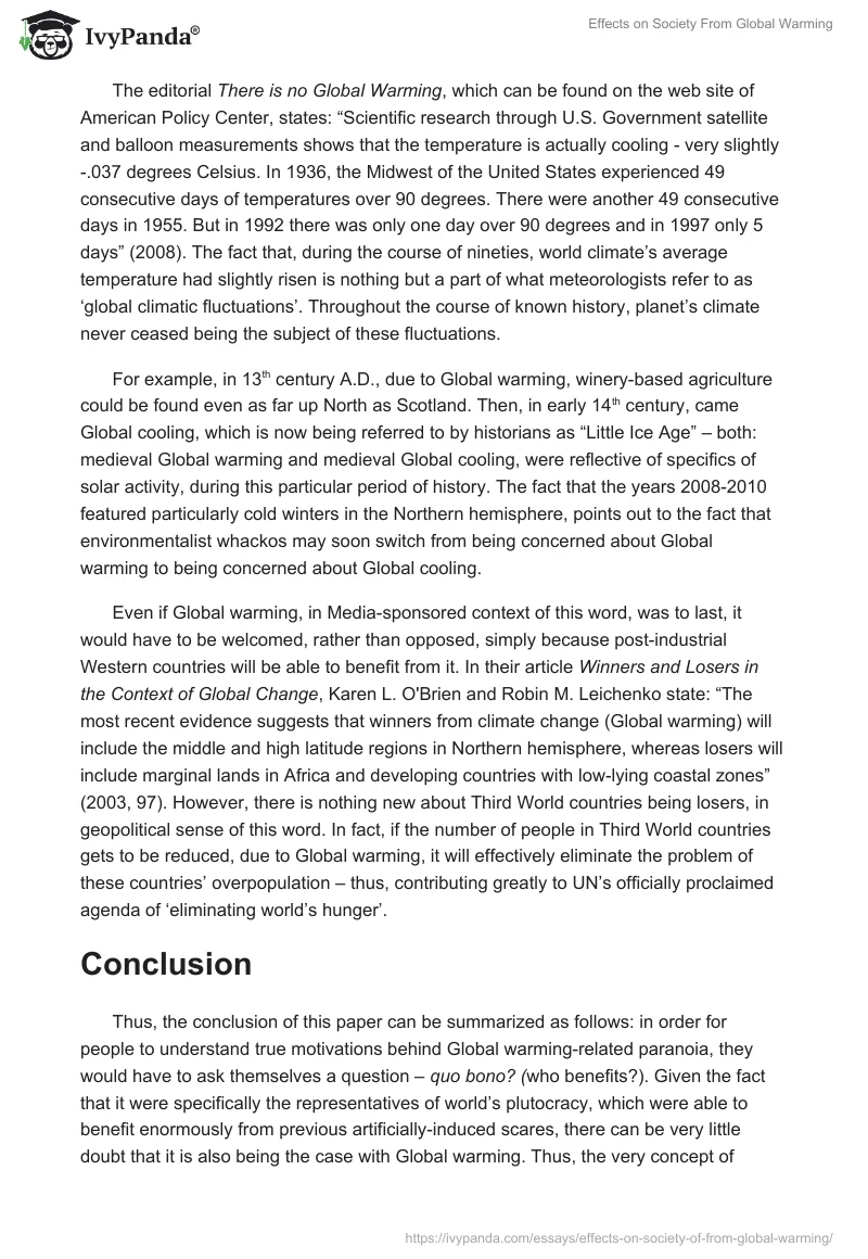 Effects on Society From Global Warming. Page 4