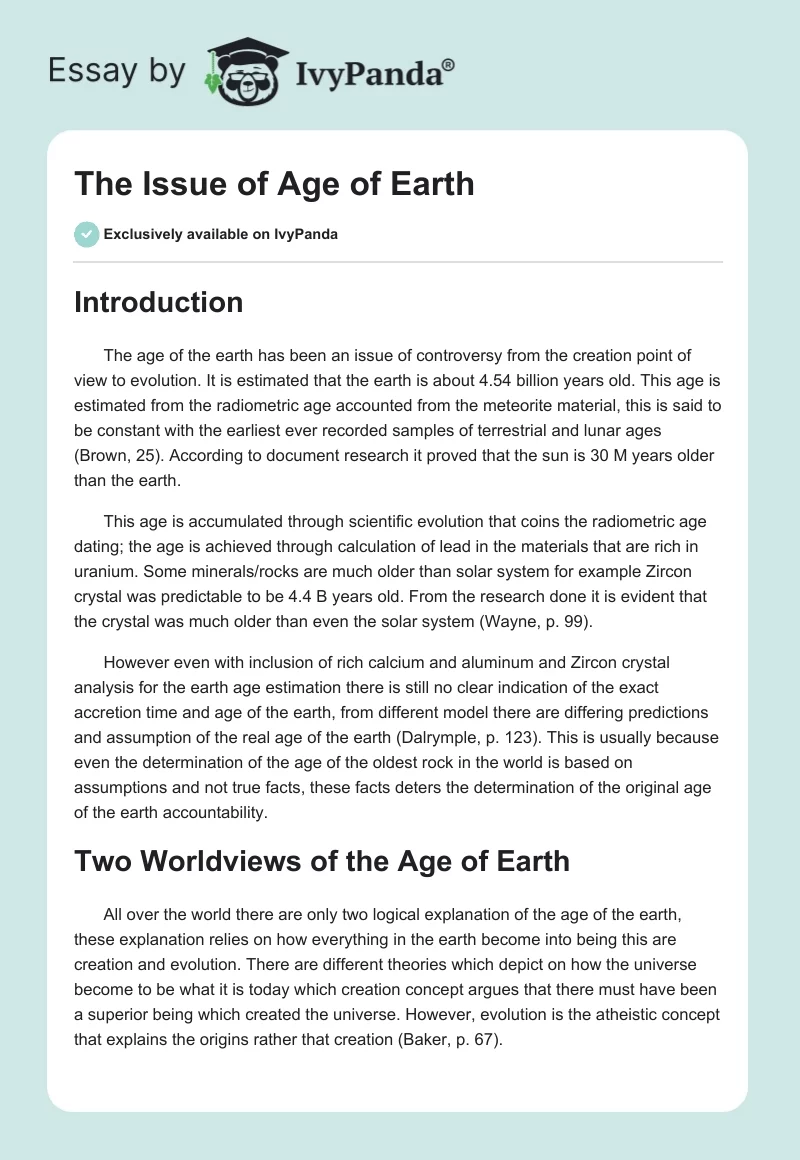 The Issue of Age of Earth. Page 1