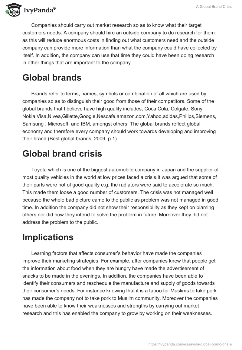 A Global Brand Crisis. Page 2
