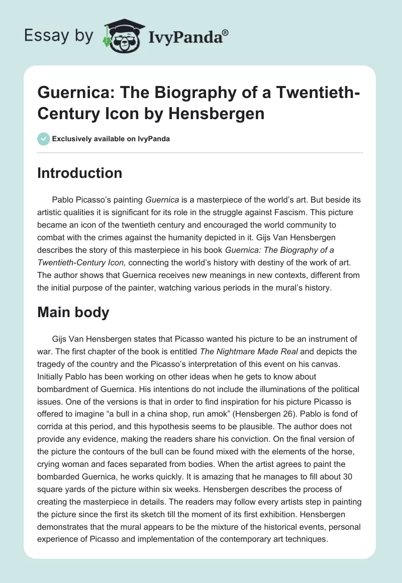 "Guernica: The Biography of a Twentieth-Century Icon" by Hensbergen. Page 1