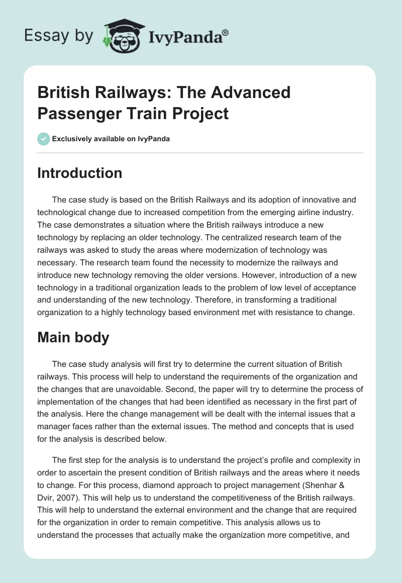 British Railways: The Advanced Passenger Train Project. Page 1