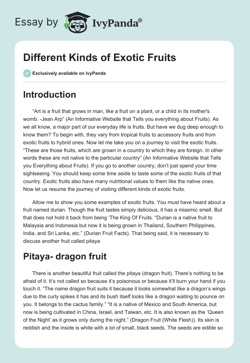 Different Kinds of Exotic Fruits. Page 1
