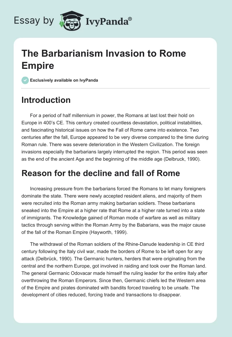 The Barbarianism Invasion to Rome Empire. Page 1