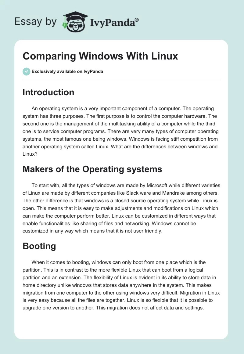 Comparing Windows With Linux. Page 1