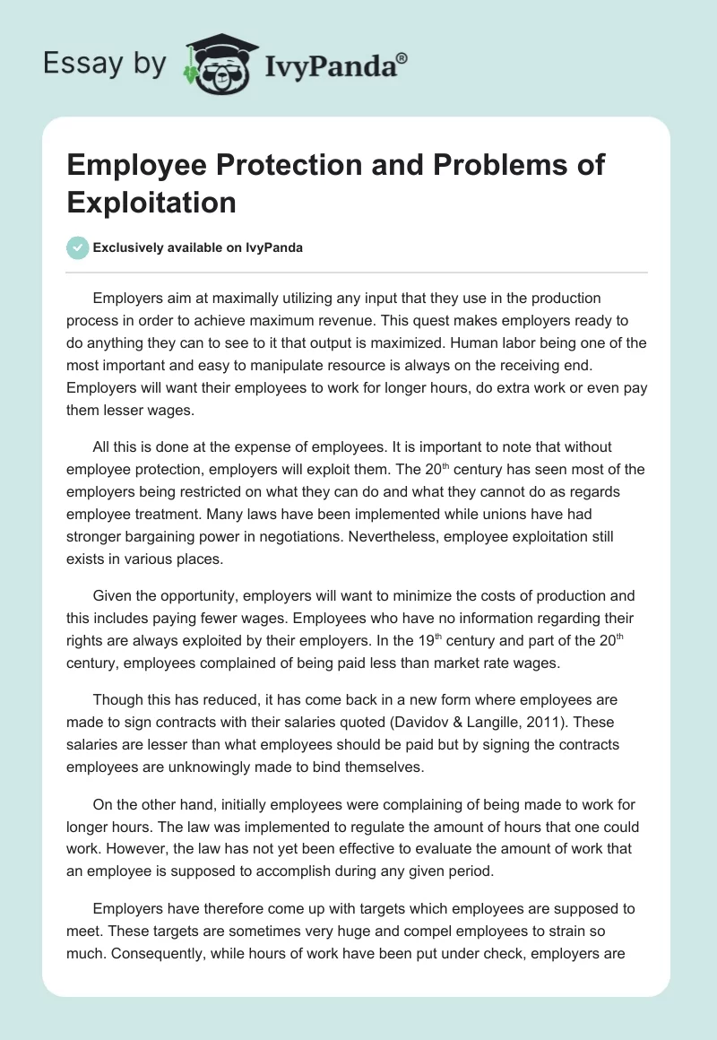 Employee Protection and Problems of Exploitation . Page 1