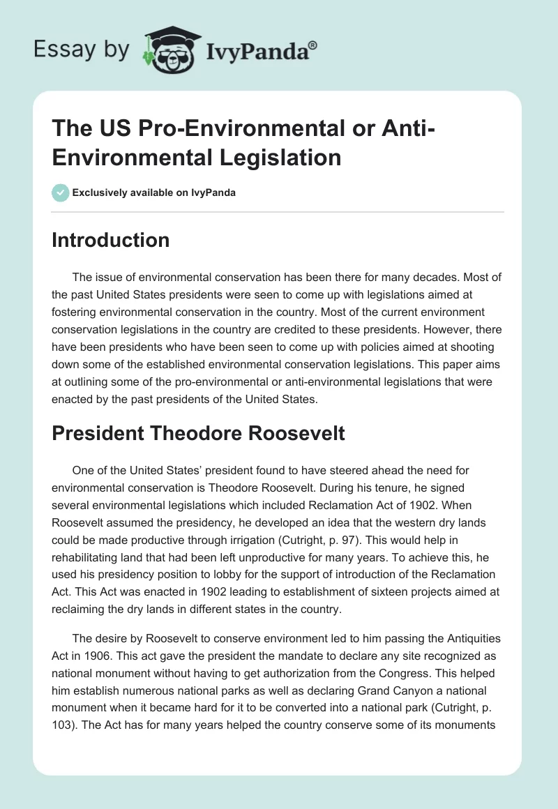 The US Pro-Environmental or Anti-Environmental Legislation. Page 1