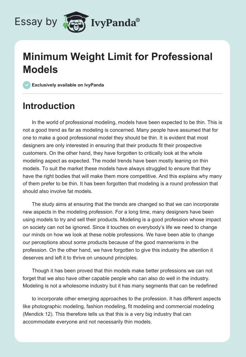 Minimum Weight Limit for Professional Models. Page 1