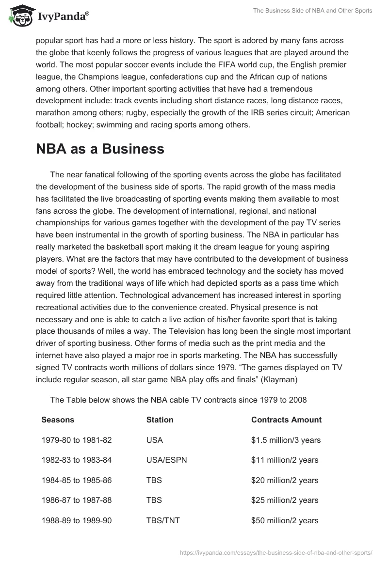 The Business Side of NBA and Other Sports. Page 2