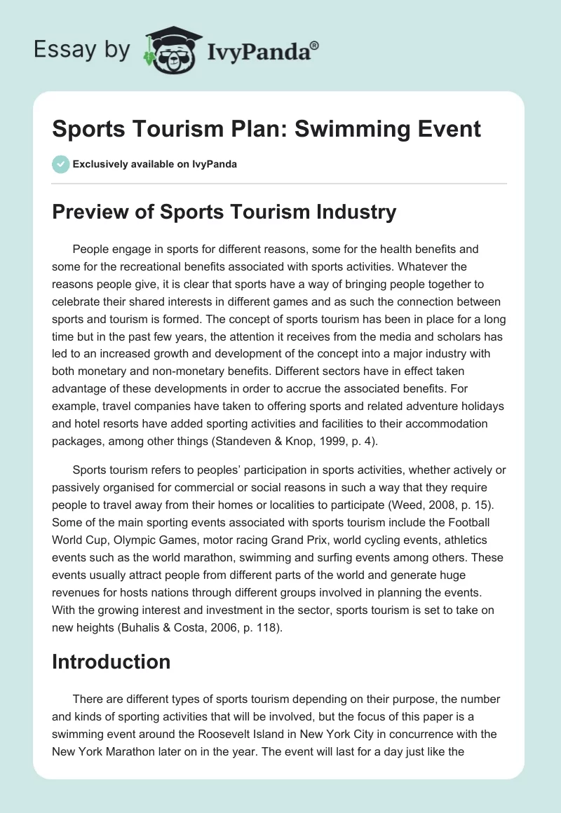 Sports Tourism Plan: Swimming Event. Page 1