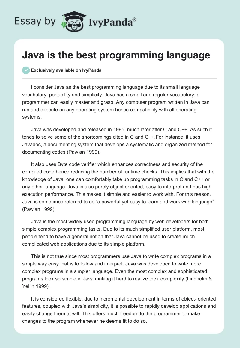 Java is the best programming language. Page 1
