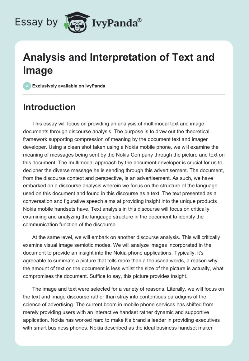 Analysis and Interpretation of Text and Image. Page 1