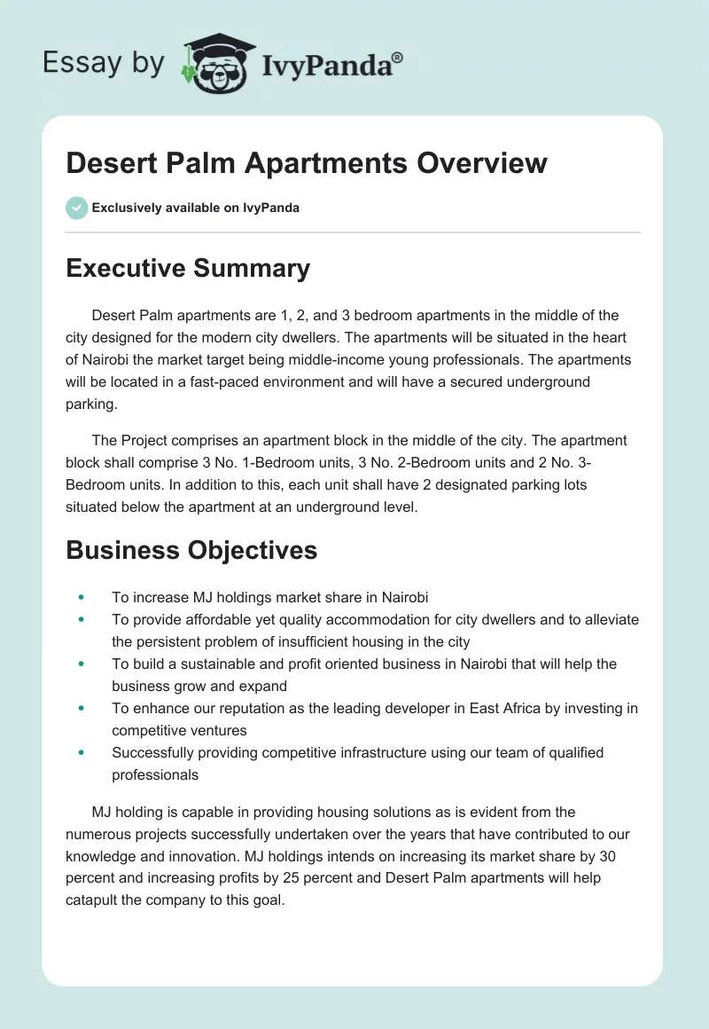 Desert Palm Apartments Overview. Page 1
