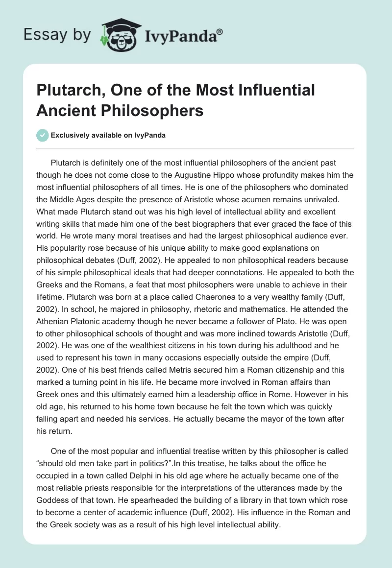 Plutarch, One of the Most Influential Ancient Philosophers. Page 1