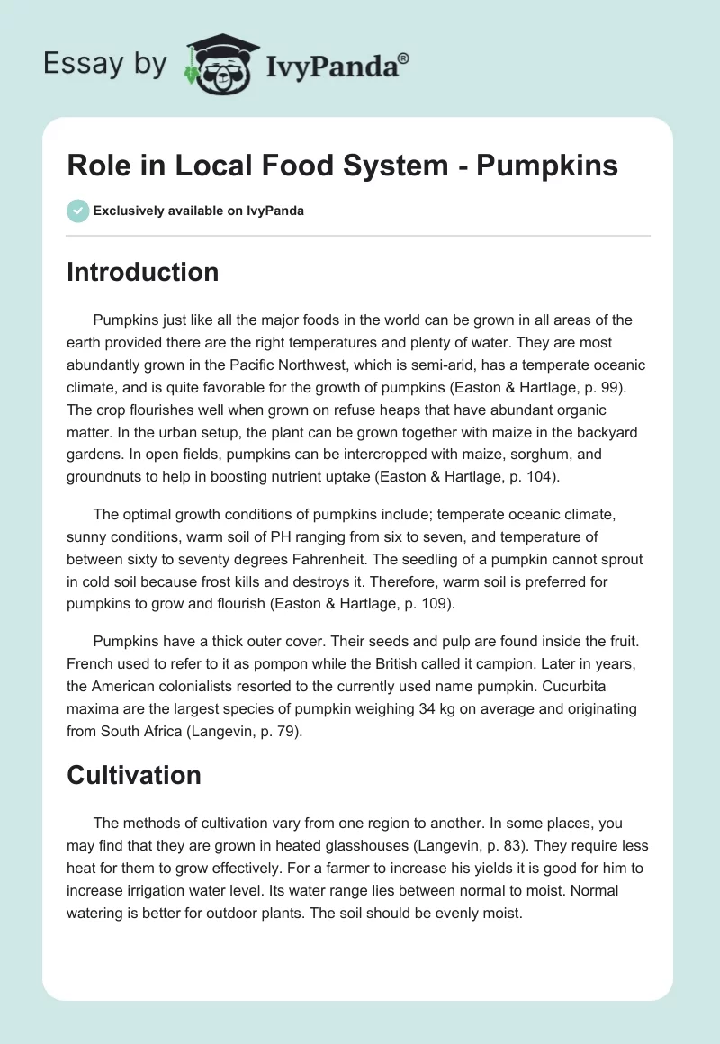 Role in Local Food System - Pumpkins. Page 1