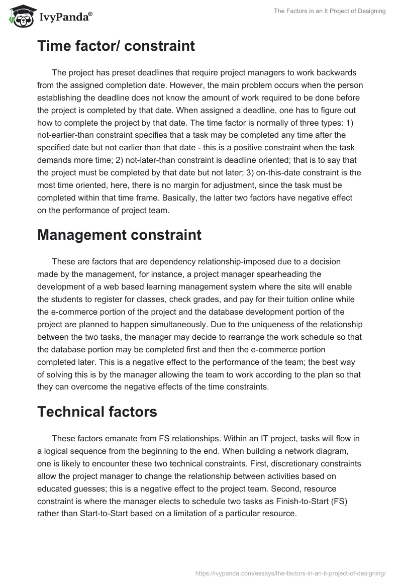 The Factors in an It Project of Designing. Page 2
