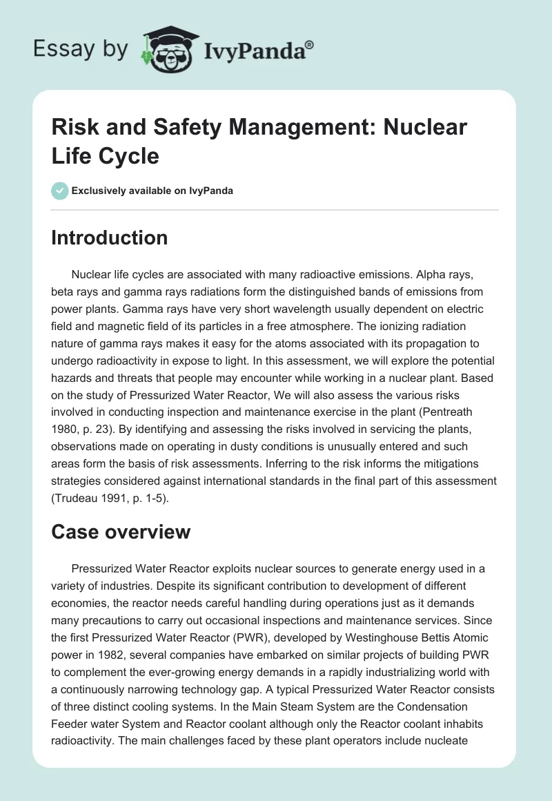 Risk and Safety Management: Nuclear Life Cycle. Page 1