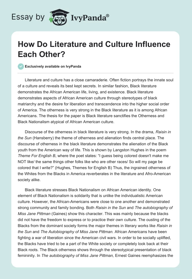 How Do Literature and Culture Influence Each Other?. Page 1