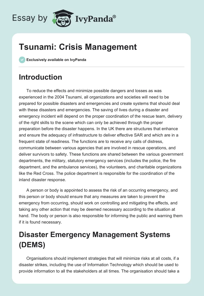 Tsunami: Crisis Management. Page 1