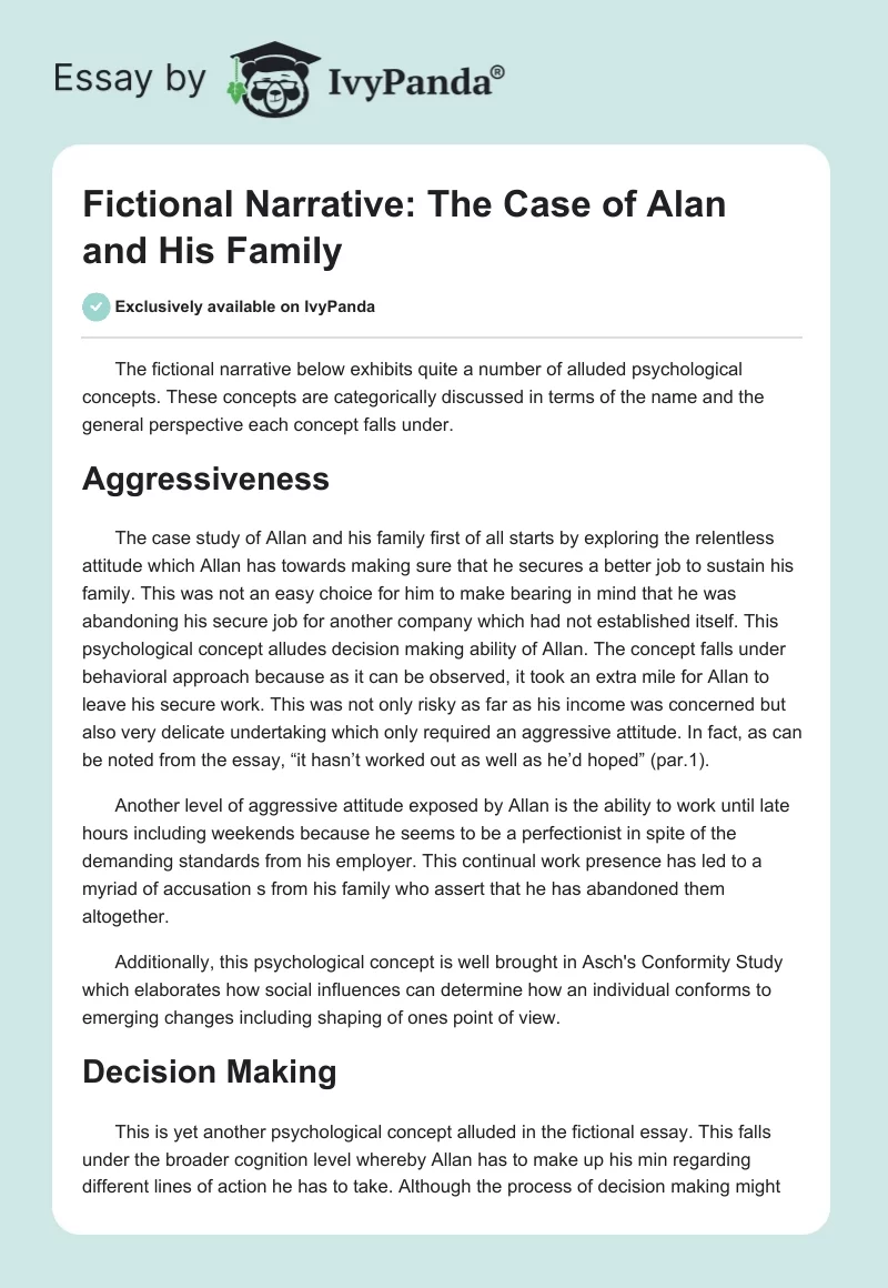 Fictional Narrative: The Case of Alan and His Family. Page 1