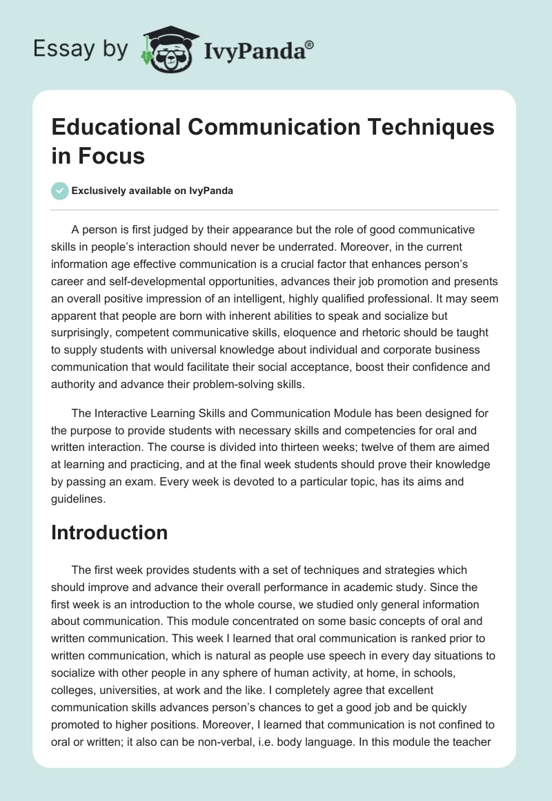 Educational Communication Techniques in Focus. Page 1