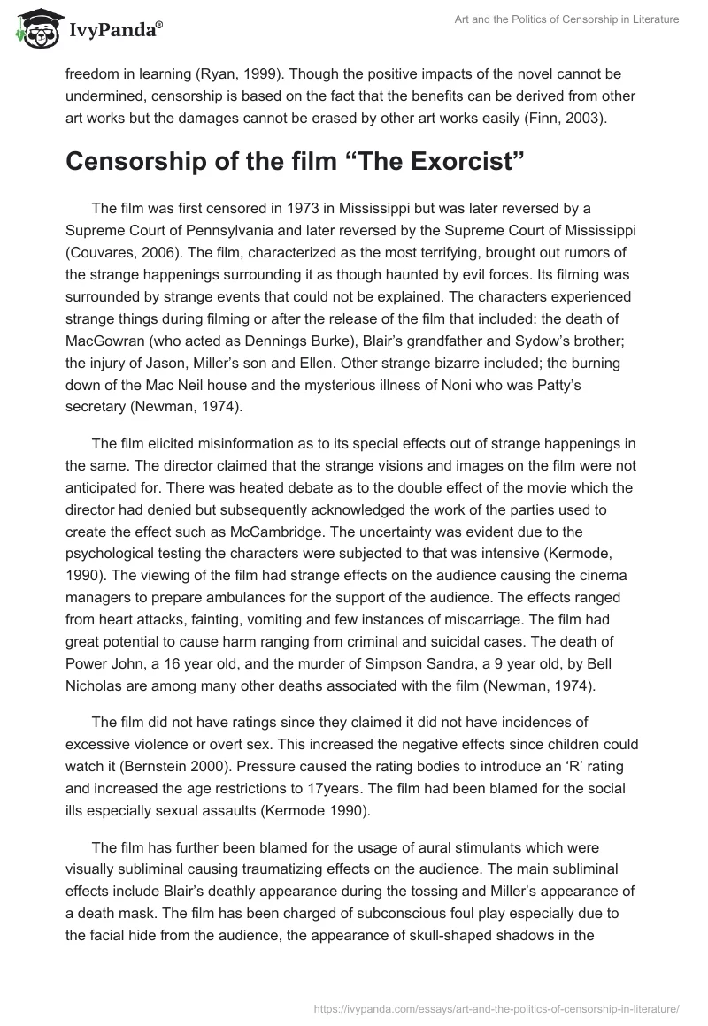 Art and the Politics of Censorship in Literature. Page 4