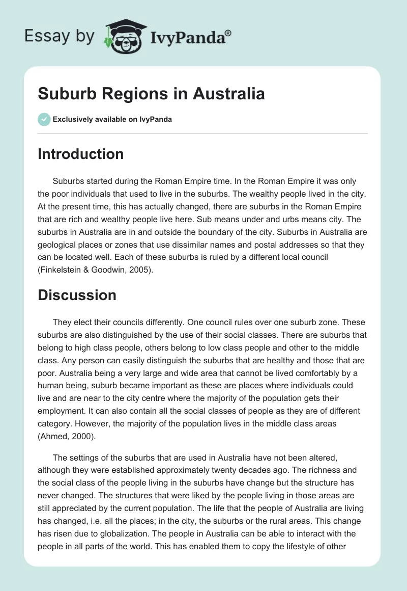 Suburb Regions in Australia. Page 1