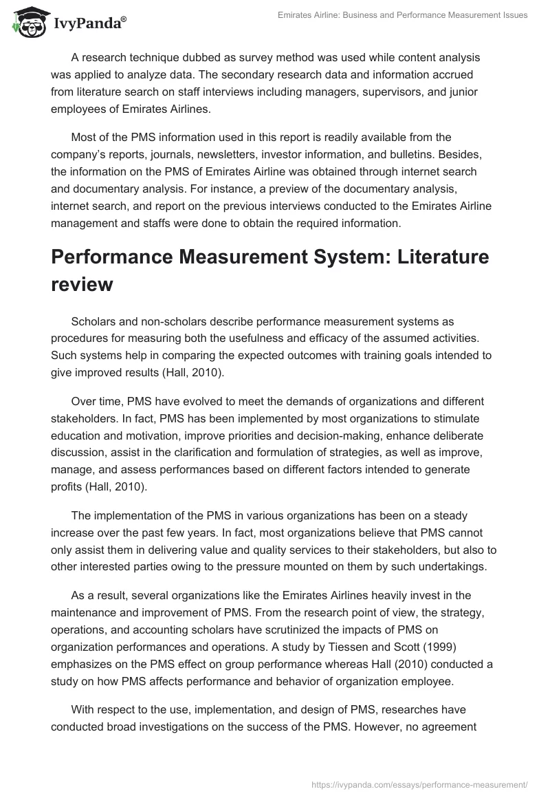 Emirates Airline: Business and Performance Measurement Issues. Page 2