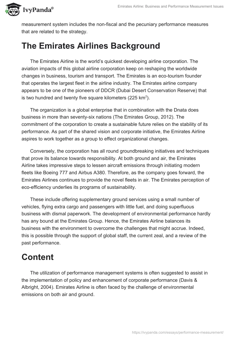 Emirates Airline: Business and Performance Measurement Issues. Page 4