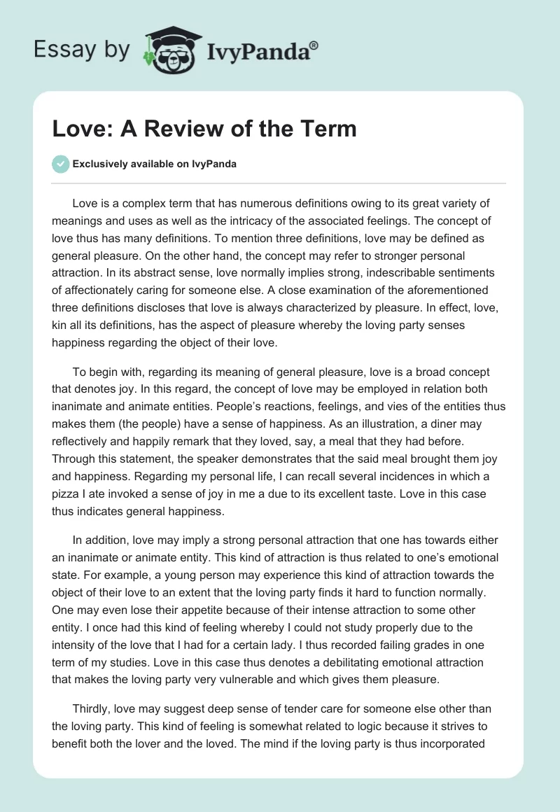 Love: A Review of the Term. Page 1