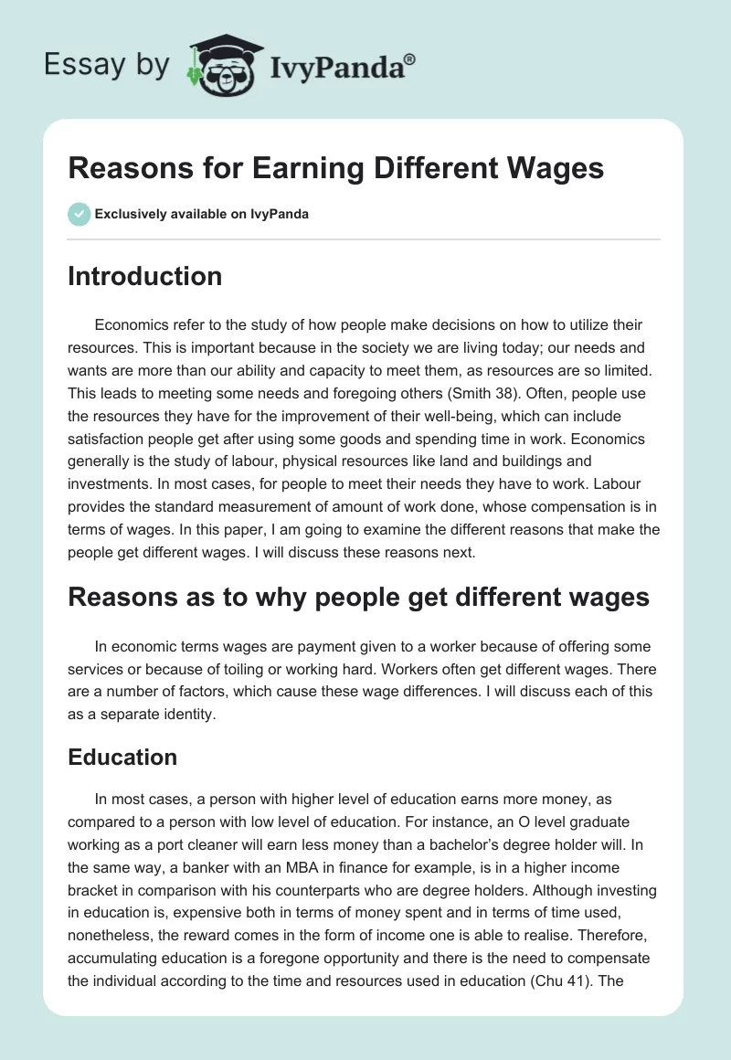 Reasons for Earning Different Wages. Page 1
