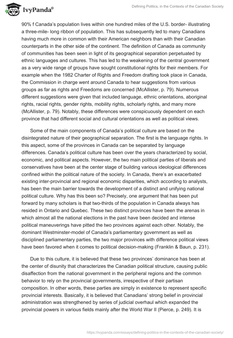 Defining Politics, in the Contexts of the Canadian Society. Page 3
