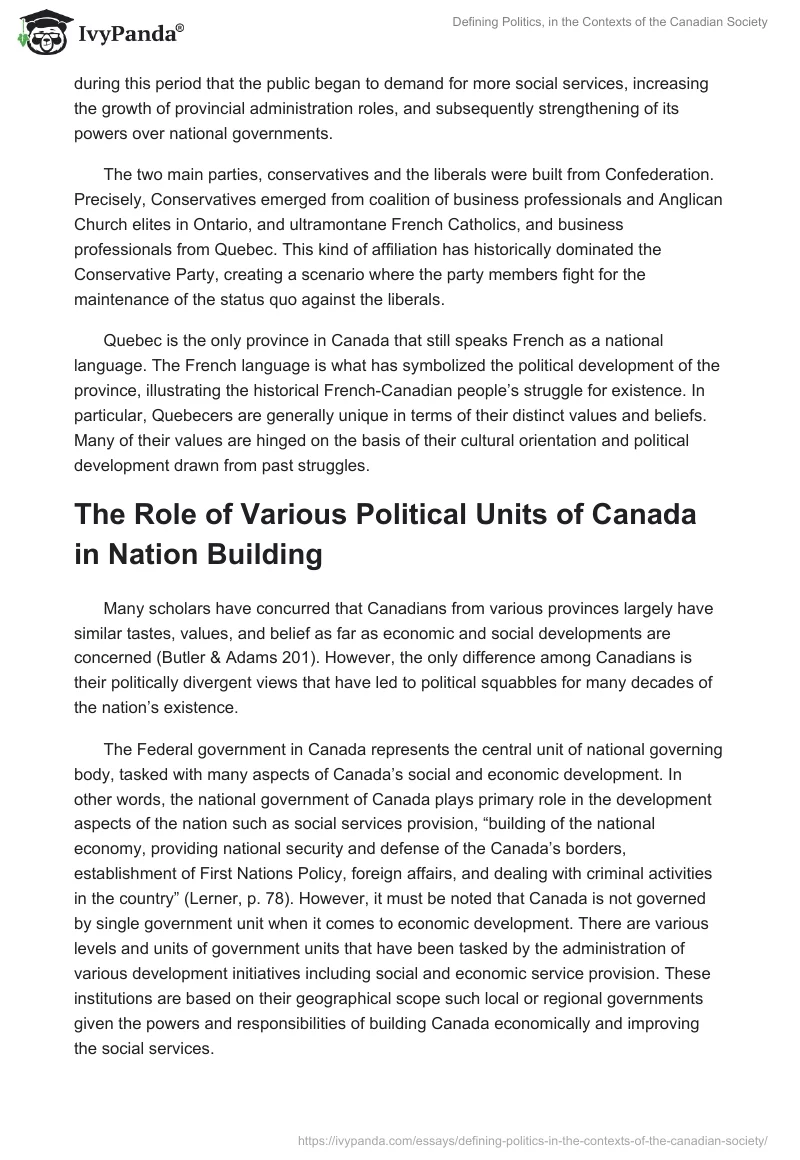 Defining Politics, in the Contexts of the Canadian Society. Page 4