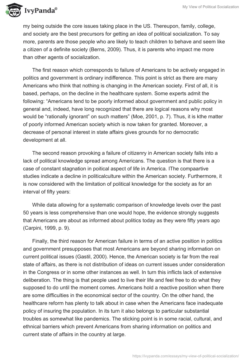 My View of Political Socialization. Page 2